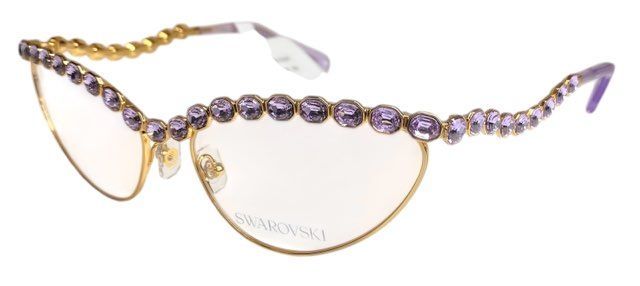 スワロフスキー メガネ 眼鏡 メガネフレーム キャットアイ めがね キャッツアイシェイプ SK1030 クリスタル パープル ストーン SWAROVSKI 石 ラインストーン ゴールド レディース 女性向け