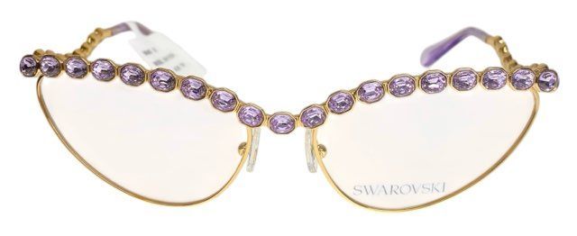 スワロフスキー メガネ 眼鏡 メガネフレーム キャットアイ めがね キャッツアイシェイプ SK 1030 クリスタル パープル ストーン SWAROVSKI 石 ラインストーン ゴールド レディース 女性向け