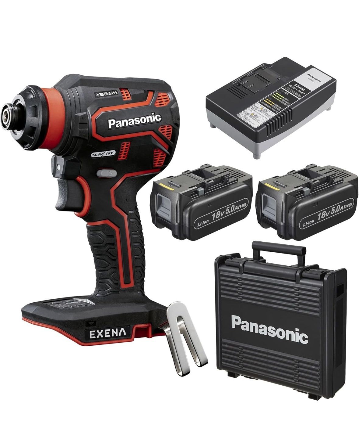 パナソニック Panasonic 電動ドリルドライバー セット EXENA 14.4V|18V対応 充電式 ONE ATTACH対応 BRAIN 正逆転自動切替 コンパクト 穴あけ ネジ締め 電動ドリル EZ1DD2J18D-R レッド