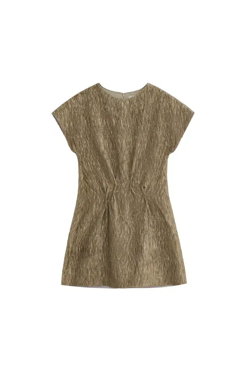 SALTY PEBBLE サテン プリーツ ミニドレス