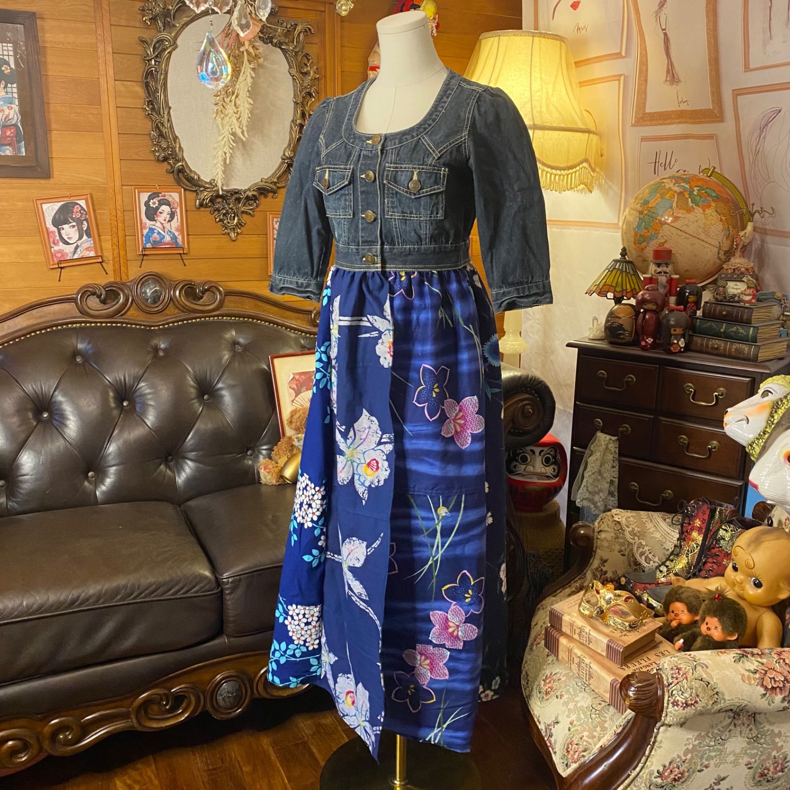 ネイビー×和花＆トンボ模様 0-80