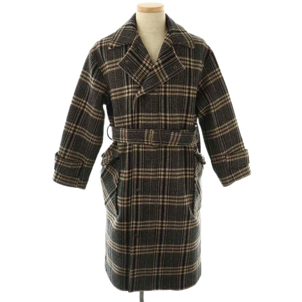 アヴィレックス AVIREX チェックコート アウター ダブル M ベージュ 茶 黒 ジップアップ ベルト付き CX OS GY53