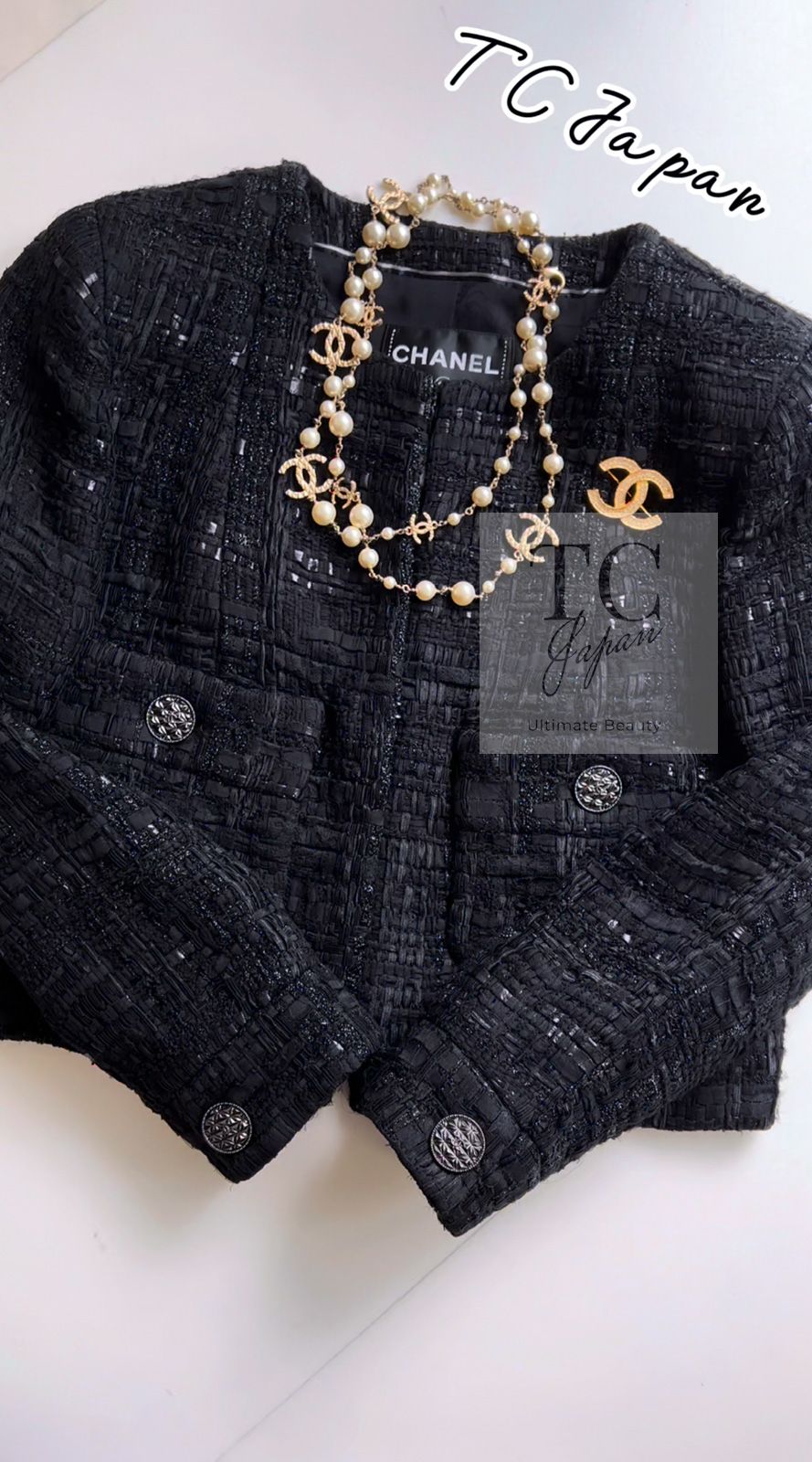 シャネル ジャケット CHANEL ブラック ドバイ ルサージュ ノー ツイード ココボタン カール ラガーフェルド 超 38 GULLKHAN_COM