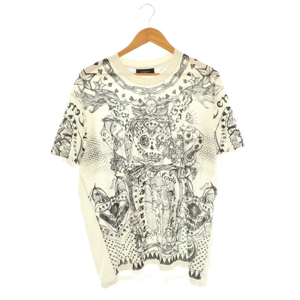 ジバンシィ GIVENCHY リカルドティッシ期 Tシャツ カットソー 総柄 ドクロ XS 白 黒 |CX GY53