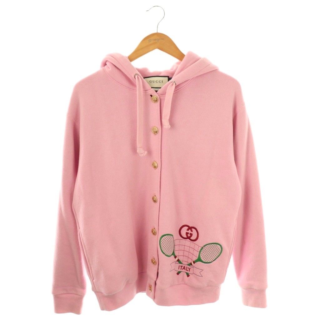 グッチ GUCCI 19AW テニス エンブロイダリー スウェット パーカー シルク XS ピンク マルチカラー 572808 |CX GY20
