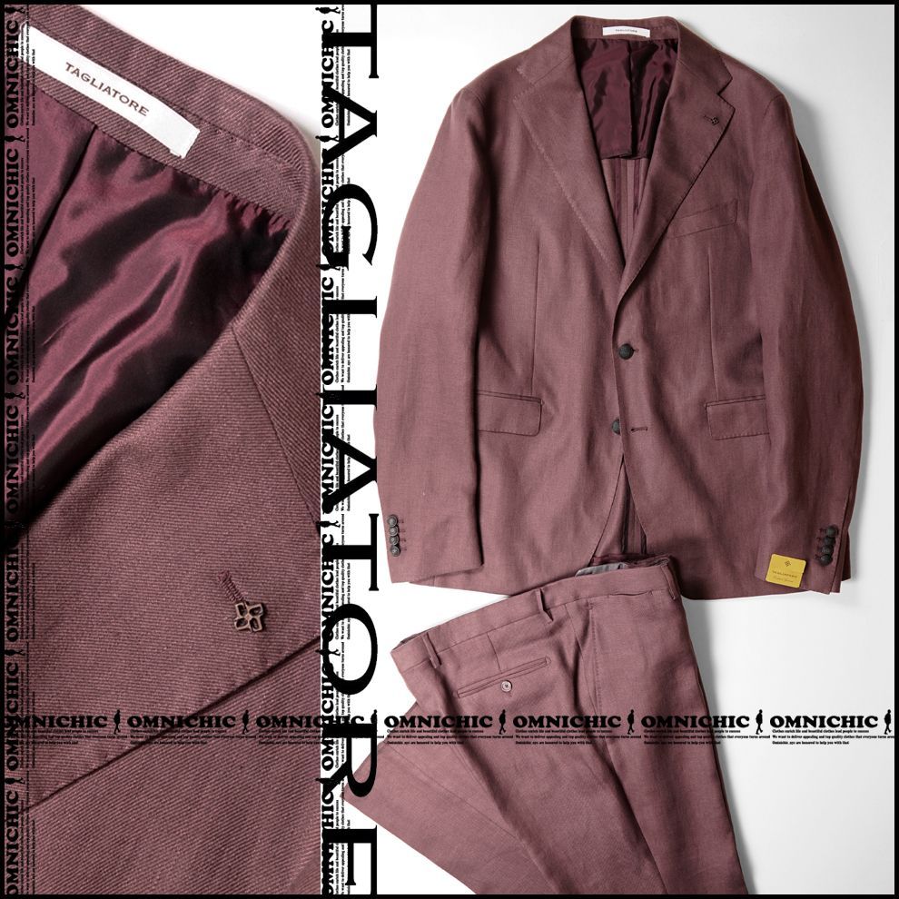 最 PINO LERARIO リネン 100% 春夏 TAGLIATORE タリアトーレ 色気漂う 麻 の風合い 上 ワイン ソリッド スーツ 54 ジャケット パンツ