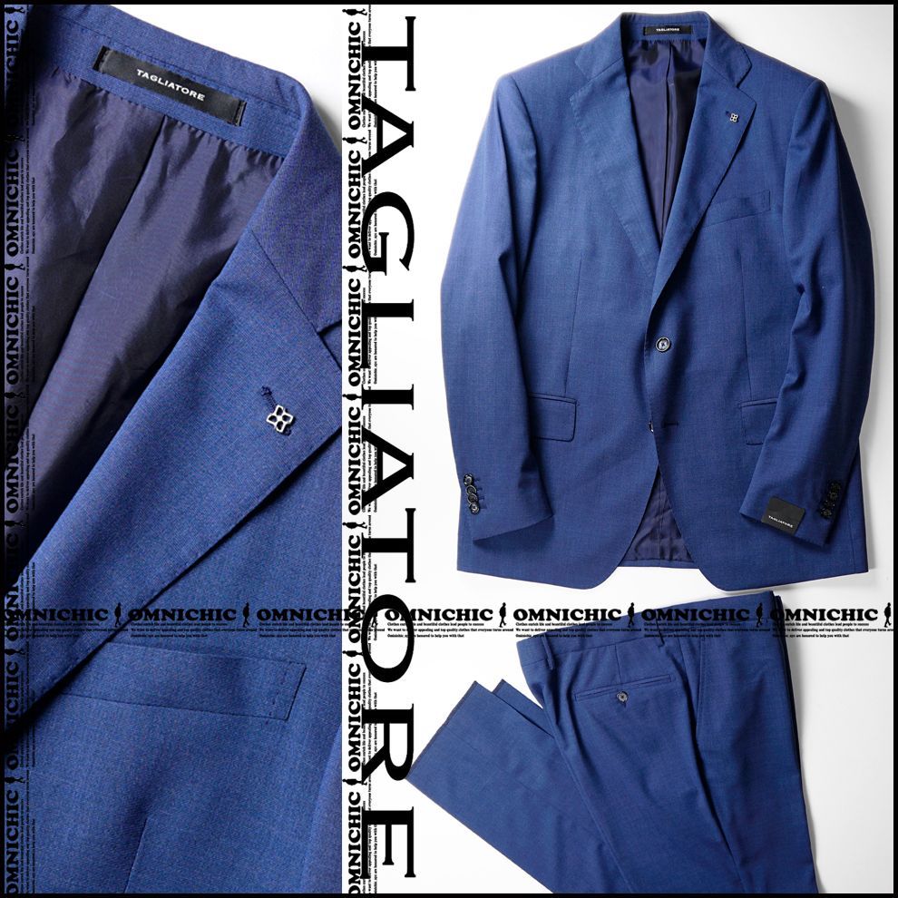 コレこそ 感! Super110’ｓ 春夏 TAGLIATORE タリアトーレ ブルー ソリッド ストレッチ ファイン ウール 2B スーツ 48 ジャケット パンツ