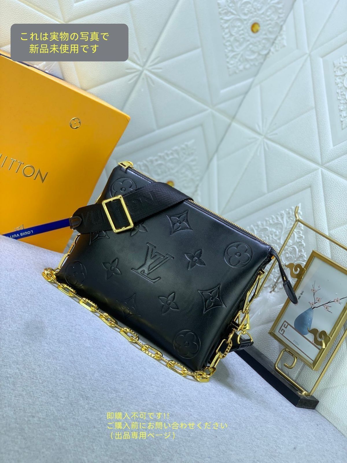 LV LOUIS VUITTON ルイヴィトン ショルダーバッグ クッサン PM ブラック ゴールド ラムレザ