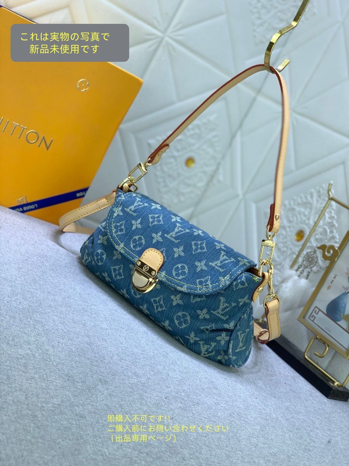 人気 Louis Vuitton ルイヴィトン ショルダーバッグ ミニバッグ ミニプリーティ モノグラム デニム ブルー ハンドバッグ