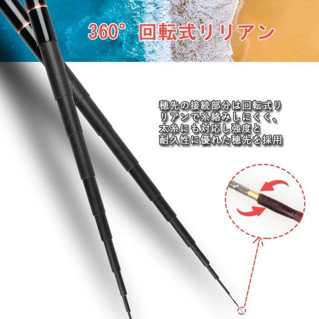 【送料無料】JINKING 渓流竿 ロッド 釣り竿 カーボンロッド 回転式リリアン 仕舞寸法77cm 超軽量 超硬調万能小継 コンパクト延べ竿 全長7.2M