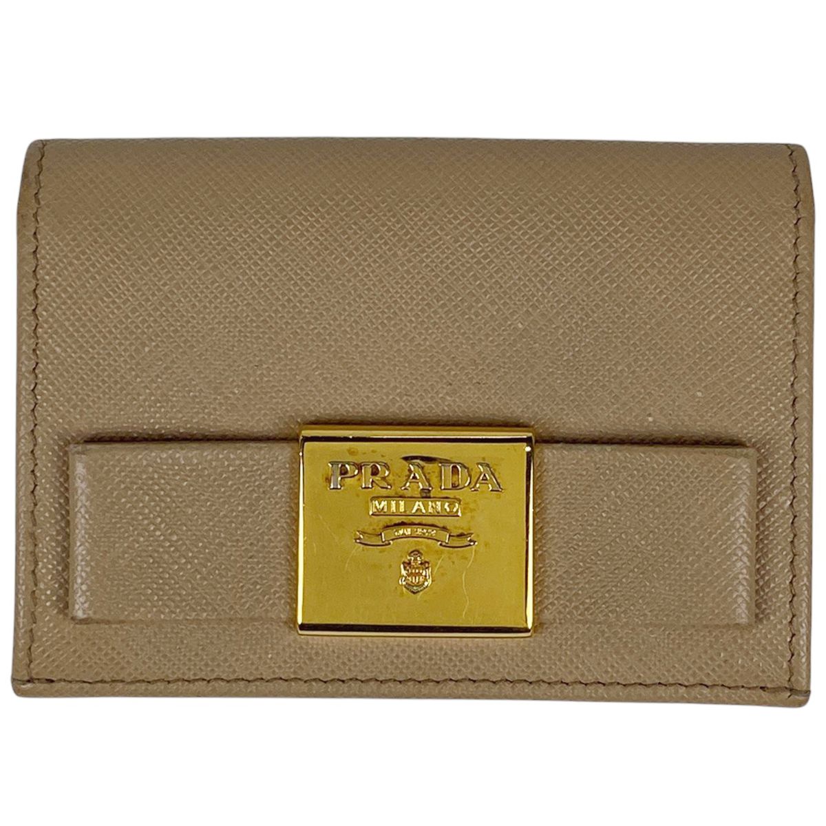 プラダ PRADA ロゴ カードケース リボン カード入れ カードケース サフィアーノレザー ベージュ レディース