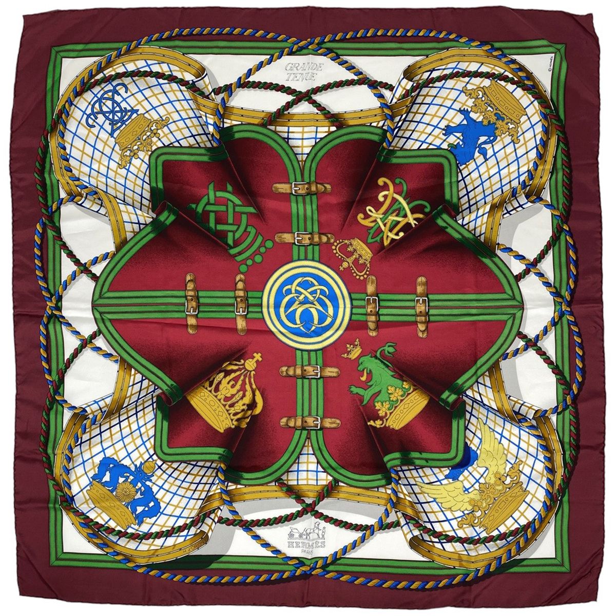 エルメス HERMES カレ 90 GRANDE TENUE 馬の礼装 スカーフ シルク ボルドー マルチ レディース