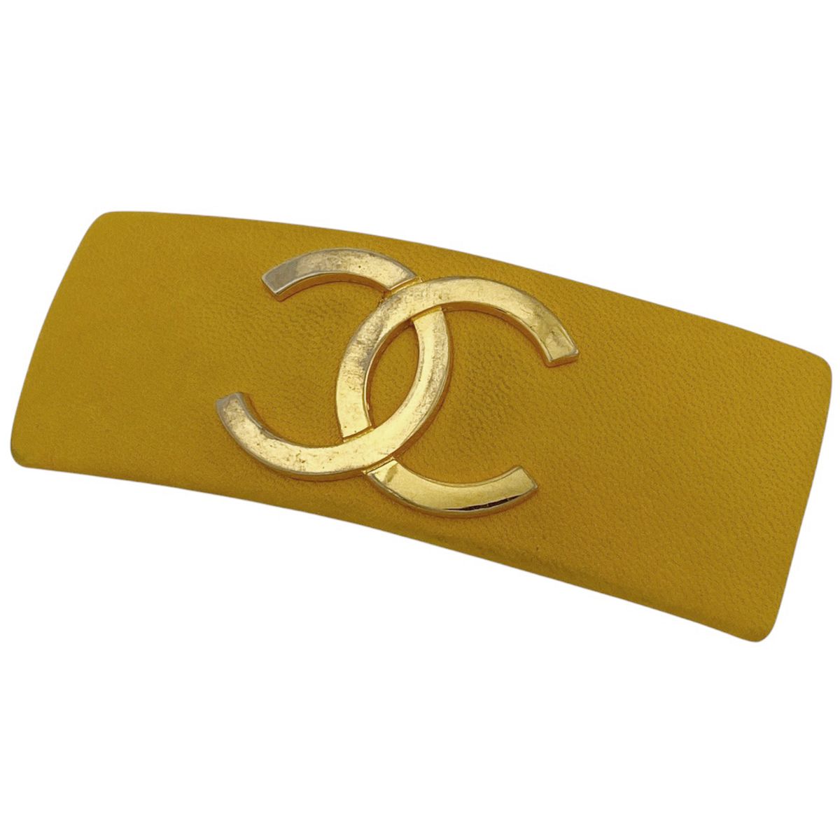 シャネル CHANEL ココマーク バレッタ CCマーク 髪留め 髪飾り ヘアクリップ バレッタ レザー イエロー レディース