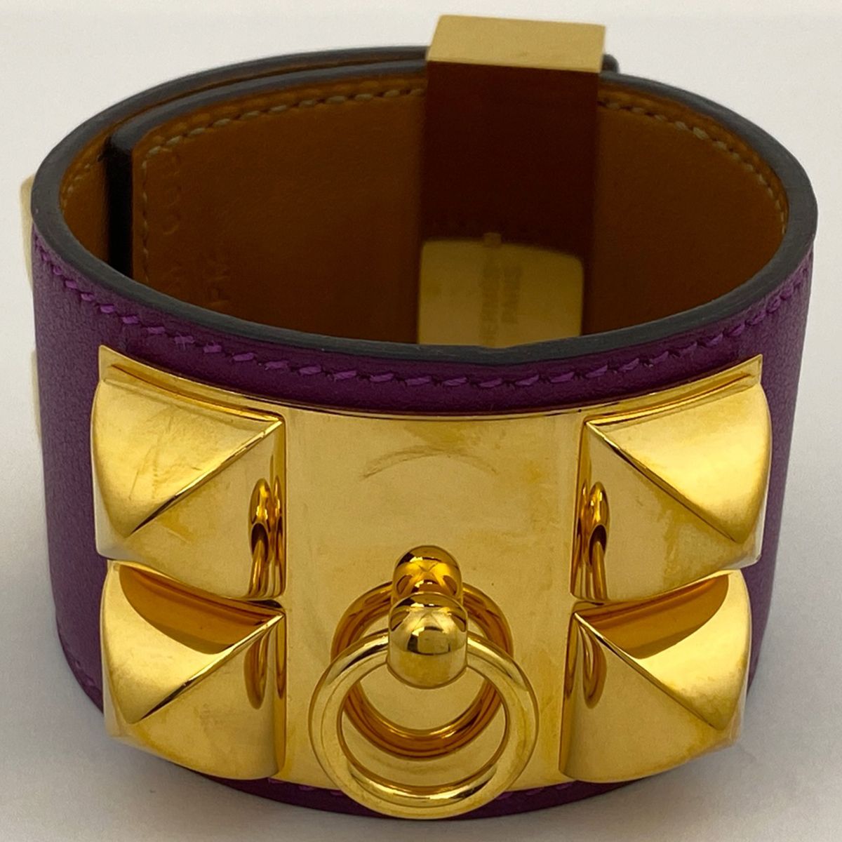 エルメス HERMES コリエ ド シアン ブレスレット バングル 腕輪 スタッズ メドール ブレスレット GP レザー パープル レディース