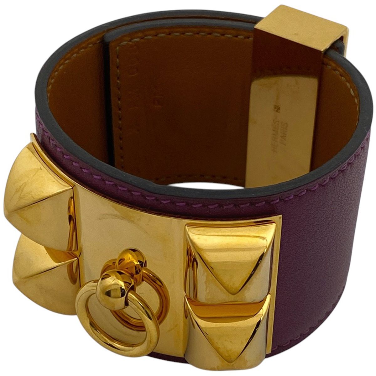 エルメス HERMES コリエ ド シアン ブレスレット バングル 腕輪 スタッズ メドール ブレスレット GP レザー パープル レディース