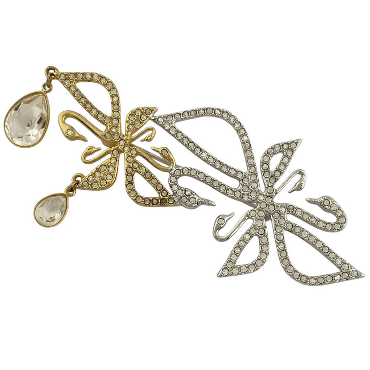 スワロフスキー SWAROVSKI クリスタル ブローチ スワン 白鳥モチーフ ブローチ シルバーメッキ GP シルバー ゴールド レディース