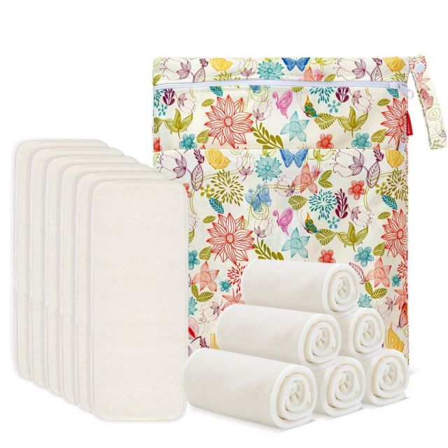 送料無料 Damero 布おむつ 5層竹繊維構造 12枚入 吸水 通気性 再利用 成形ベビー布オムツ 収納ポーチ付き