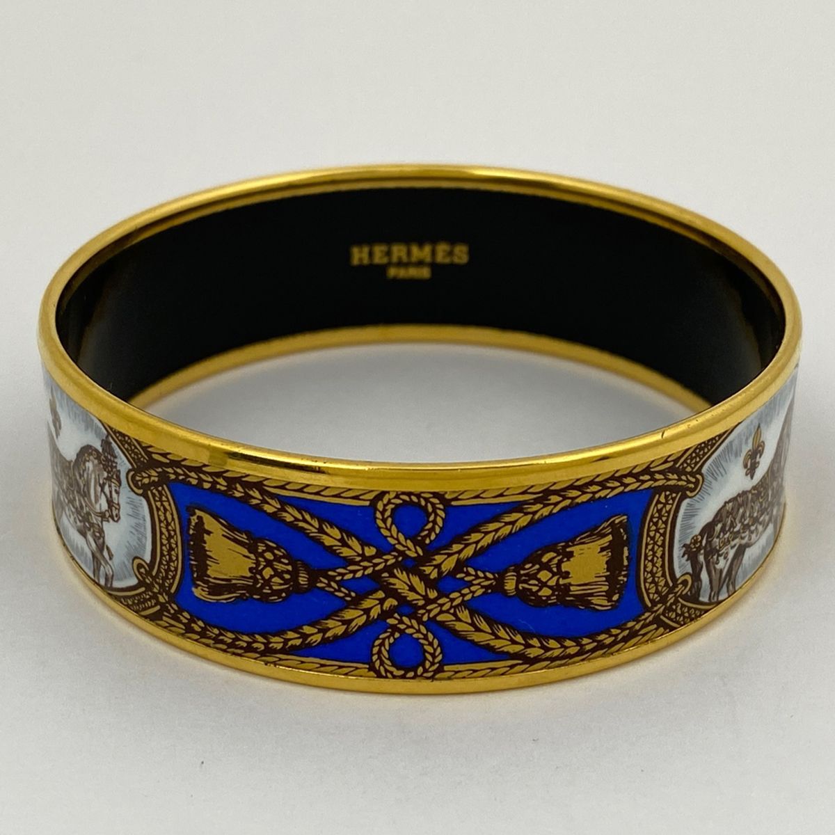 エルメス HERMES エマイユ GM 七宝焼き 腕輪 バングル GP ゴールド ブルー レディース