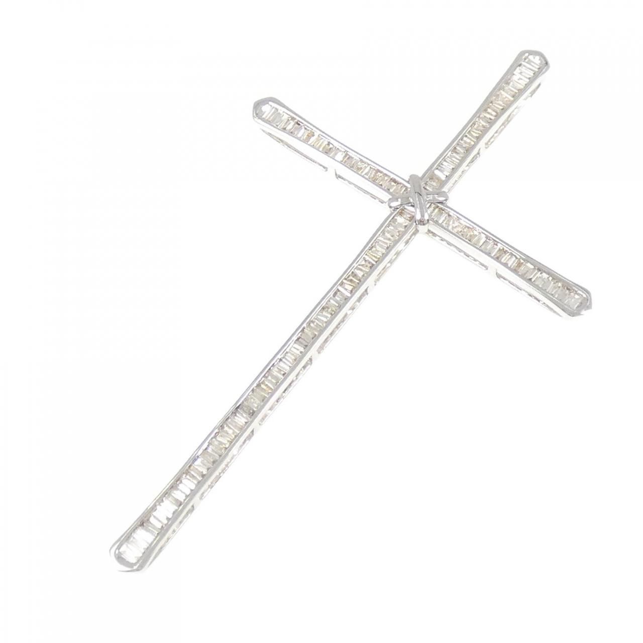 K18WG クロス ダイヤモンド ペンダント 1.10CT