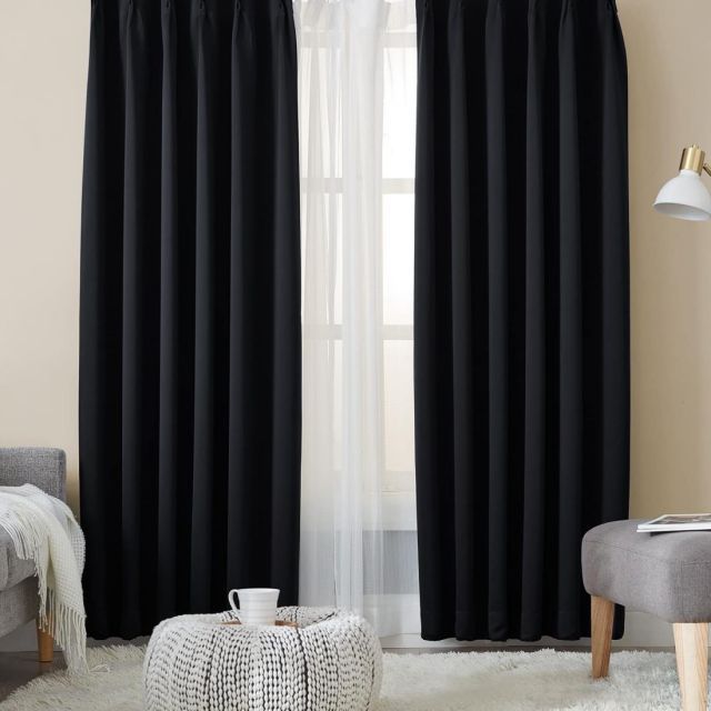 【送料無料】Hansleep カーテン 1級遮光 4枚組 ブラック 幅100cm×丈200cm UVカット 断熱 防寒 防音 省エネ 厚手 無地 おしゃれ カーテンセット 洗える 寝室 リビング用 (ドレープカーテン2枚・レー