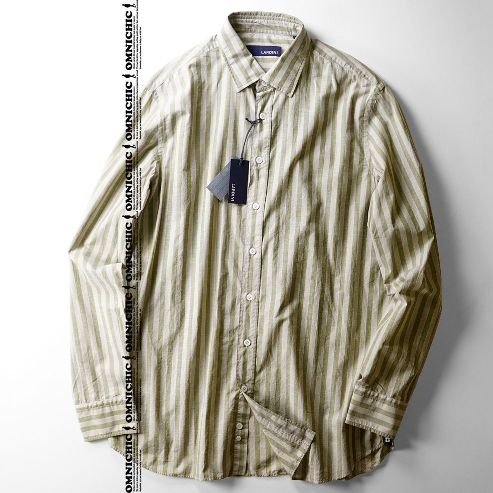 贅沢風合い 春夏 LARDINI ラルディーニ WASHED さらっと 羽織れば ウォッシュ ストライプ が涼し気な コットン シャツ 42