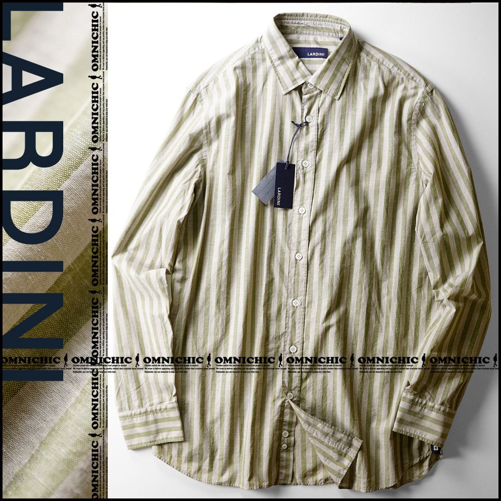 贅沢風合い 春夏 LARDINI ラルディーニ WASHED さらっと 羽織れば ウォッシュ ストライプ が涼し気な コットン シャツ 42