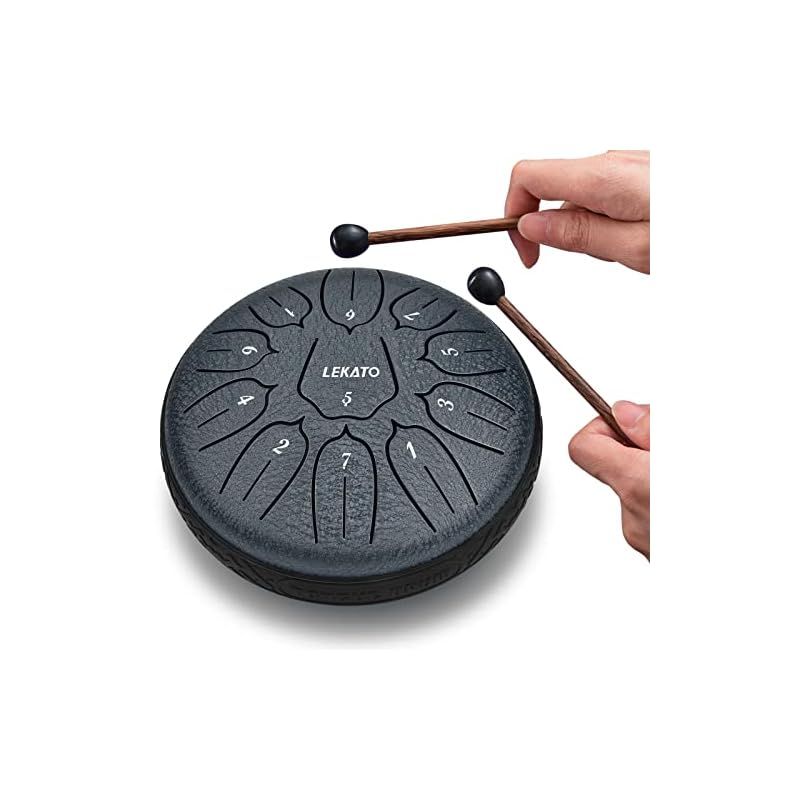 スリットドラム スチールタングドラム LEKATO 金属ドラム 11音 6インチ 打楽器 マレット 収納バッグ付き 瞑想 ヨガ 禅 (ネイビーブルー) 1