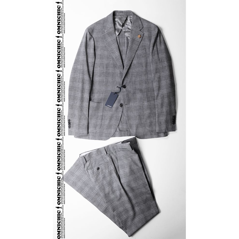 抜群の 感 グレンチェック 18.5万 LARDINI ラルディーニ SPECIAL L ストレッチ ウール 2B セット アップ スーツ 48 ジャケット パンツ