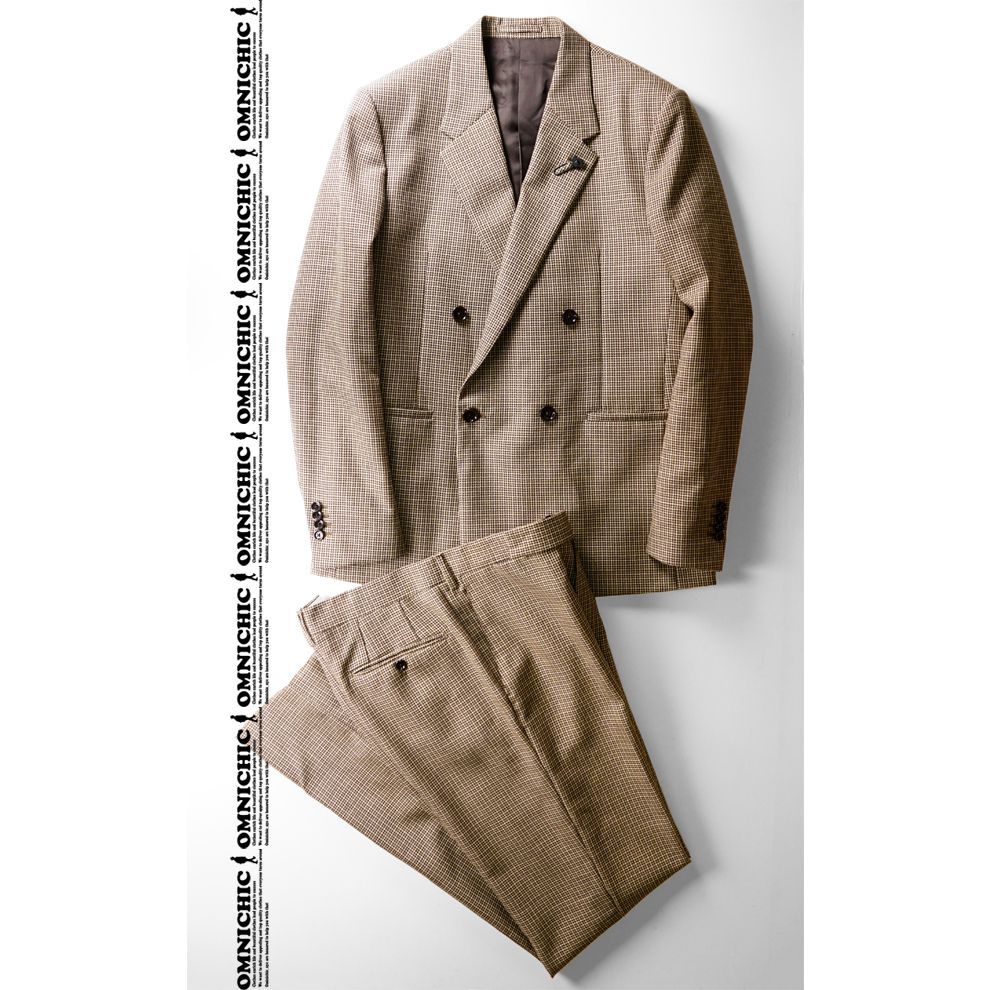 抜群の 感 KOSMO 秋冬 33万 LARDINI ラルディーニ コスモ マイクロ ハウンドトゥース ウール 4B セット アップ スーツ 52 ジャケット パンツ ダブル ブラウン