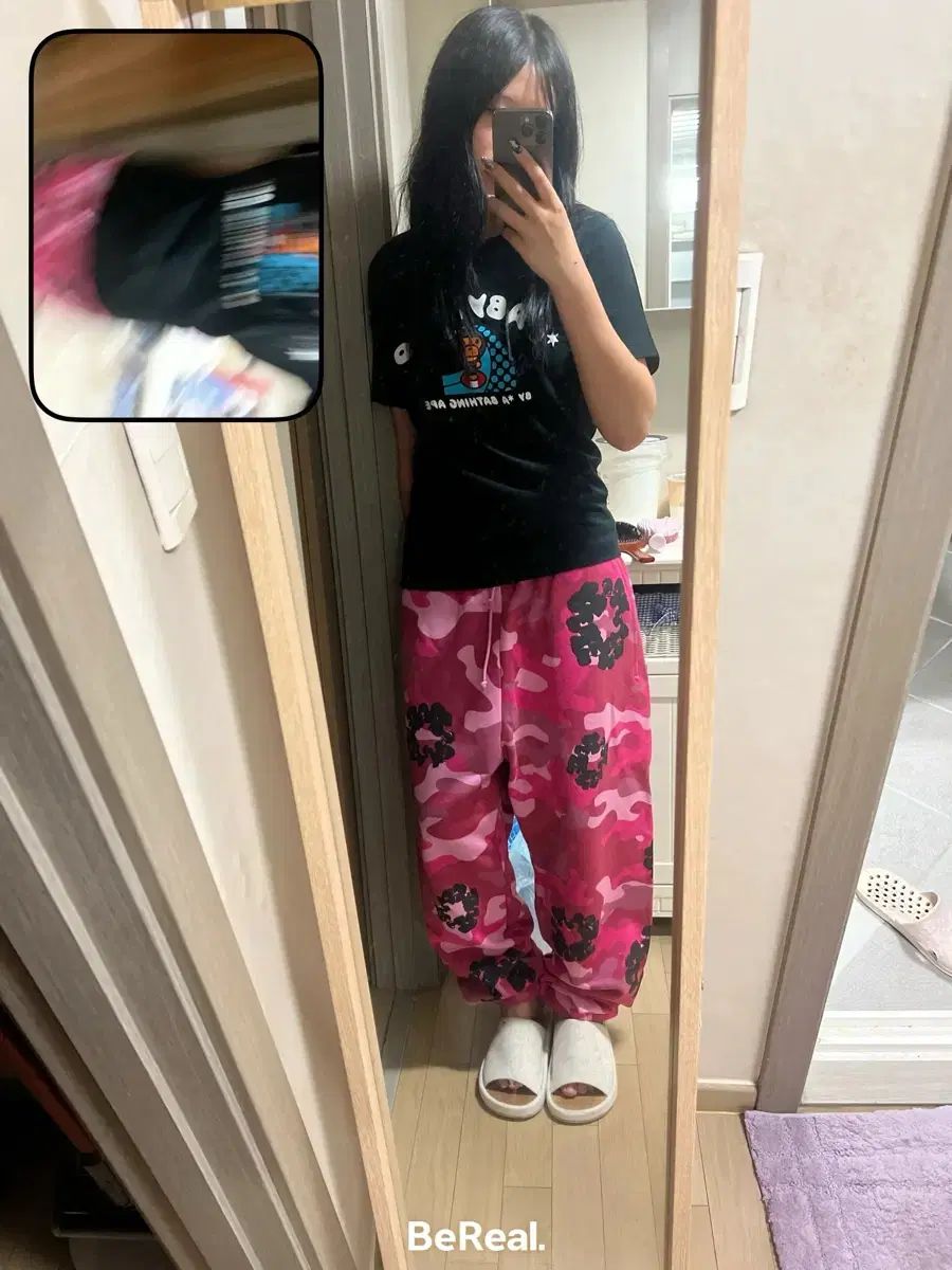 デニム ティアーズ コットン リー スエットパンツ ピンク カモフラ