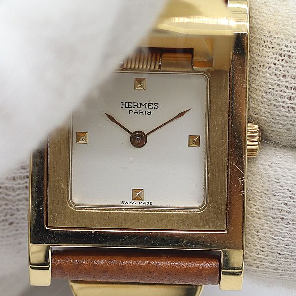 デッドストック級 稼働 エルメス メドール ME1.201 QZ ホワイト文字盤 レディース腕時計 7814400 10APT ABC16867 SMZ