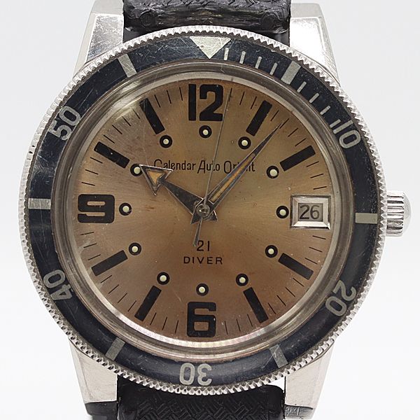 級 稼働 オリエント カレンダーオートダイバー T19755 AT 自動巻 ピンク文字盤 メンズ腕時計 6122710 10KHT ABC16855 SMZ