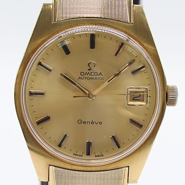 デッドストック級 稼働 オメガ ジュネーブ AT|自動巻 ゴールド文字盤 メンズ腕時計 0081400 10ETT ABC16852 SMZ
