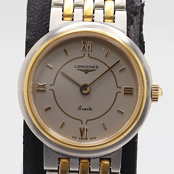 デッドストック級 稼働 ロンジン 153.3415 QZ グレー文字盤 レディース腕時計 3456000 10BJY ABC16921 SMZ