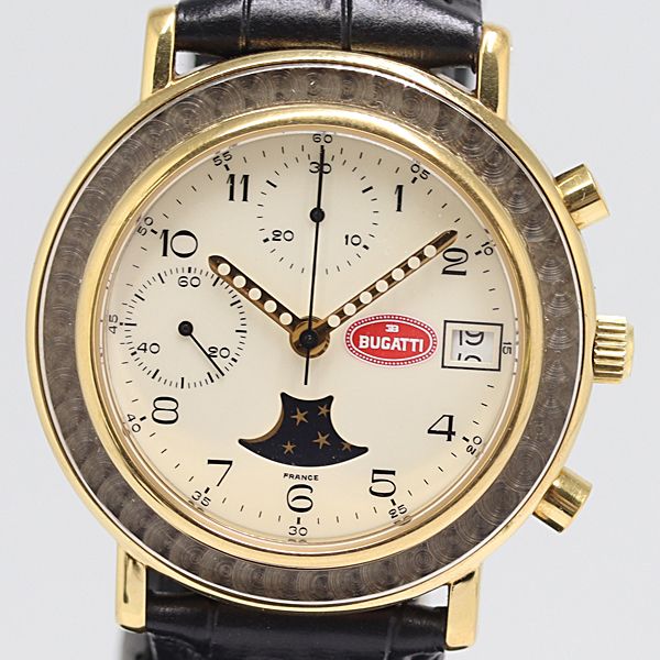 級 稼働 ブガッティ クロノグラフ 0333 AT 自動巻 アイボリー文字盤 メンズ腕時計 0039600 10PRT ABC16887 SMZ