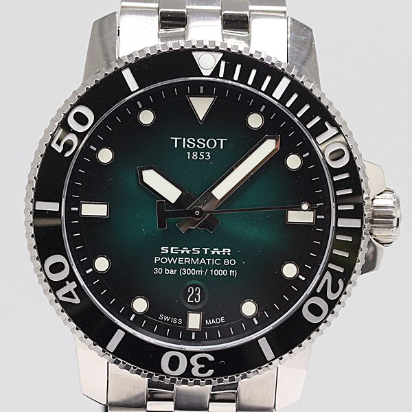 デッドストック級 稼働 ティソ シースター T120.407.11.091.01 AT|自動巻 緑文字盤 メンズ腕時計 0445500 10PRT ABC16935 SMZ