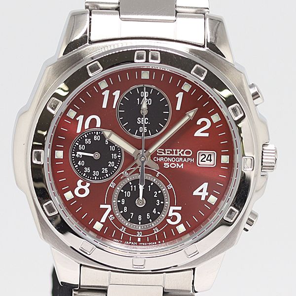 級 稼働 セイコー クロノグラフ 7T92-0CA0 QZ レッド文字盤 メンズ腕時計 0528000 10ETT ABC16878 SMZ