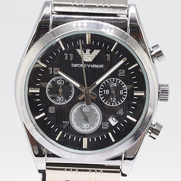級 保 稼働 エンポリオアルマーニ クロノグラフ AR-1818 QZ 黒文字盤 メンズ腕時計 2908000 10NBG ABC16891 SMZ