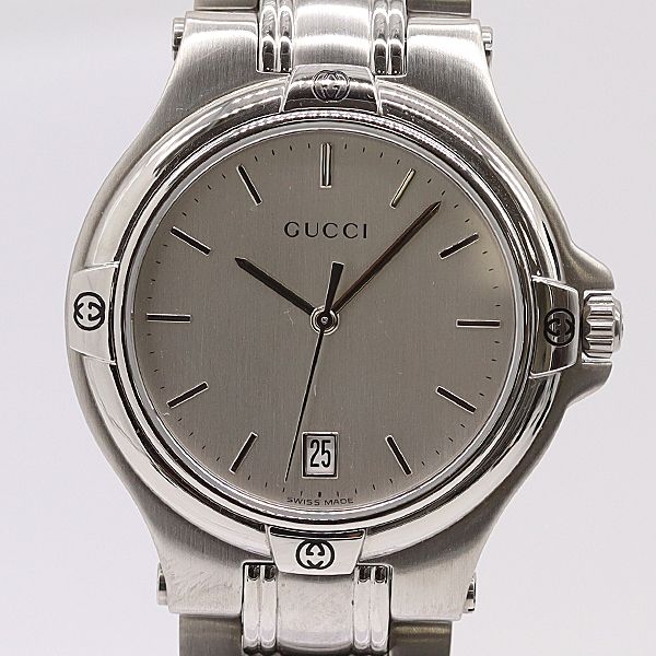 保付 グッチ 9040M QZ シルバー文字盤 メンズ腕時計 0344100 10YBT KMR ABC 17000