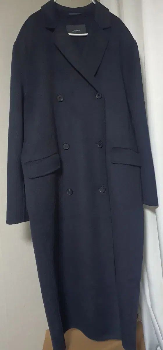 Attention ダブルボタン ロング コート ネイビー