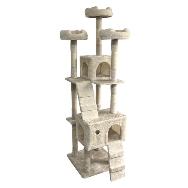 高さ186cm 大型 キャットタワー 据え置き型 多頭飼い用 運動不足 ストレス解消 隠れ家 スロープ付き 爪とぎ 遊び場 組立て式 ペット用品 おしゃれ グレー