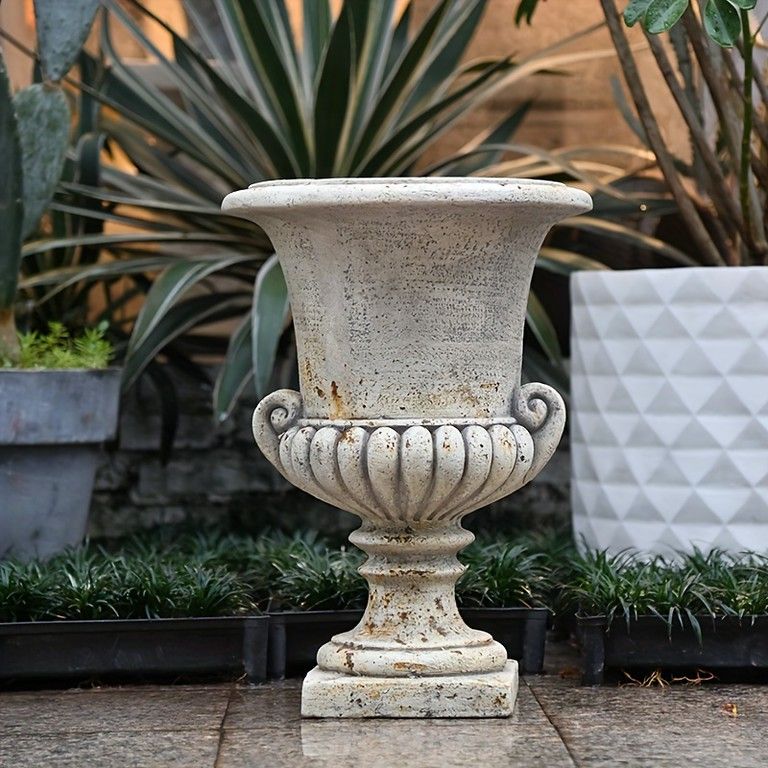 ヴィンテージ調デザイン 装飾フラワーポット 20インチ 排水穴付き ラウンドラッカープランター 屋内 屋外対応 パティオ ガーデン リビングルームに最適 庭園コートヤード装飾