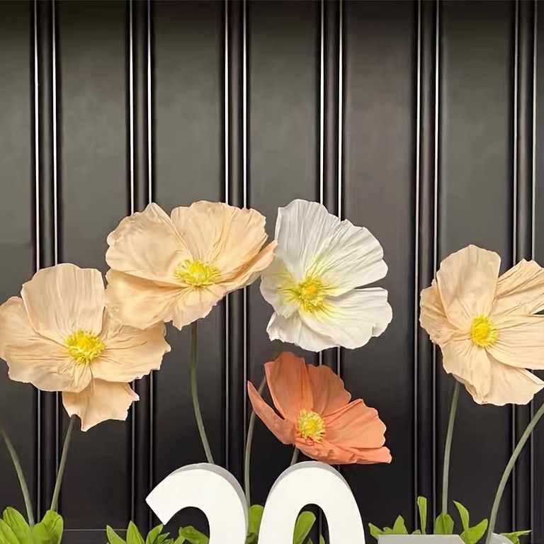 特大ポピー 造花 選べる5色 床置き ウィンドウ装飾に最適 ウェディング イベント 店舗 人工紙花 結婚式 誕生日 クリスマス ハロウィン ライトゴールド