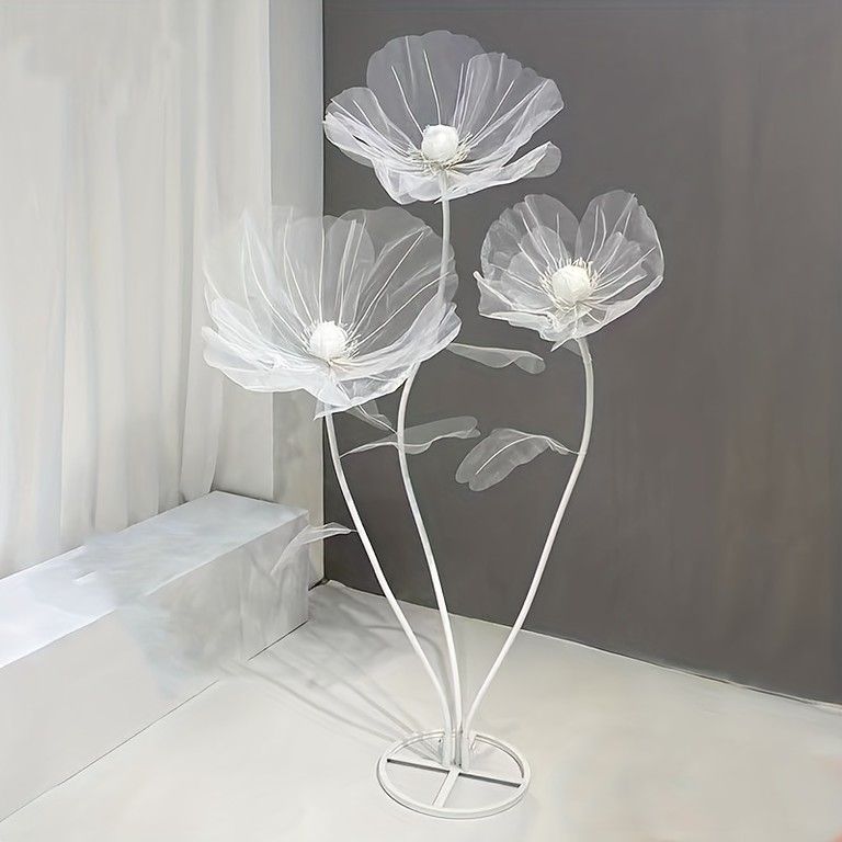 リアルな造花 ポピー 3個セット インテリア装飾 室内装飾 結婚式 卒業式 7月4日 室内装飾 季節の装飾に最適 プラスチック製 ホワイトベースポール付170cm