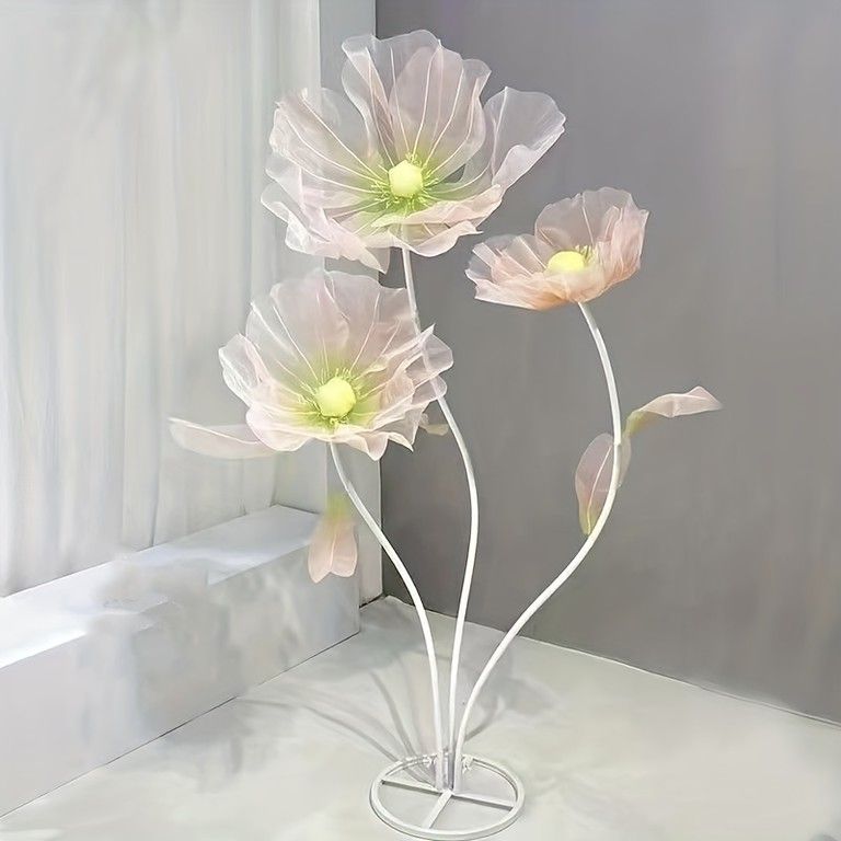 リアルな造花 ポピー 3個セット インテリア装飾 室内装飾 結婚式 卒業式 7月4日 室内装飾 季節の装飾に最適 プラスチック製 ピンクシアンベースポール付170cm