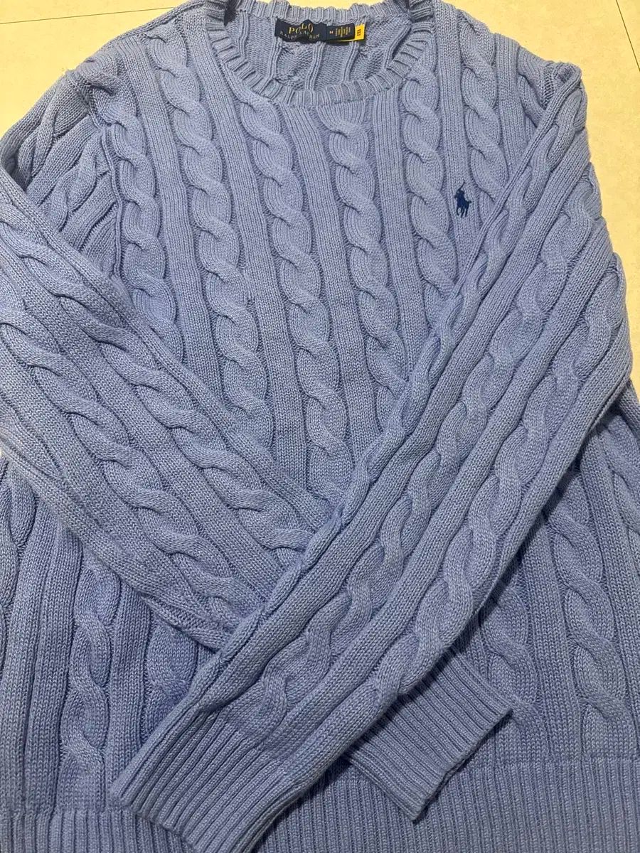 ポロ ケーブル ニット スカイブルー
