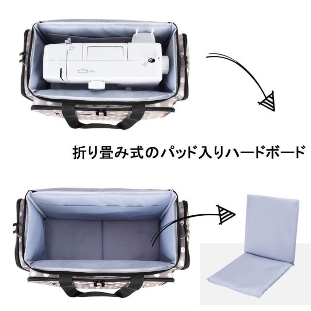 Luxja ミシンケース ハードボード付き 裁縫道具もまとめて収納 クッション性 グレー ドット