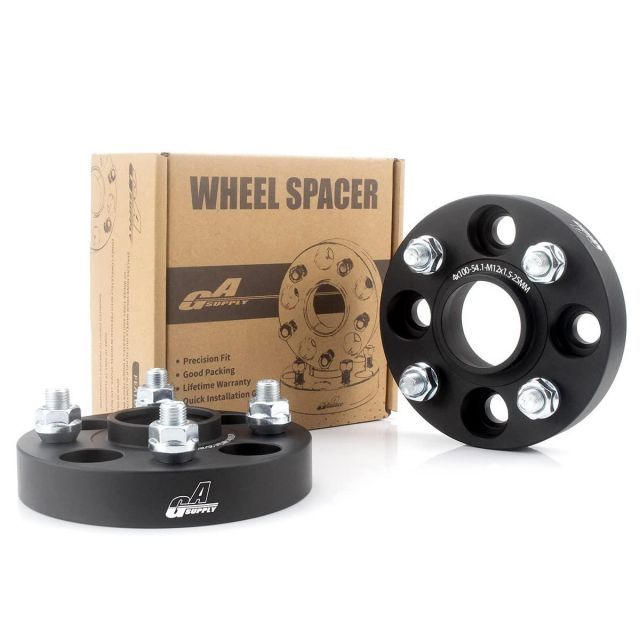 GAsupply 鍛造ワイドトレッドスペーサー PCD100 4H 内径54.1 M12XP1.5 厚さ25mm ワイトレハブリング一体 マットブラック 2枚セット