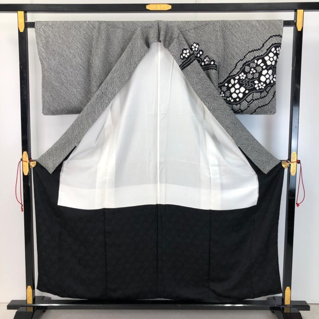 ☆ 訪問着 総絞り 花模様 地紙 黒色 しつけ糸 ふくよかサイズ K-5398 訪問着 総絞り 花模様 地紙 黒色 しつけ糸 ふくよかサイズ K-5398