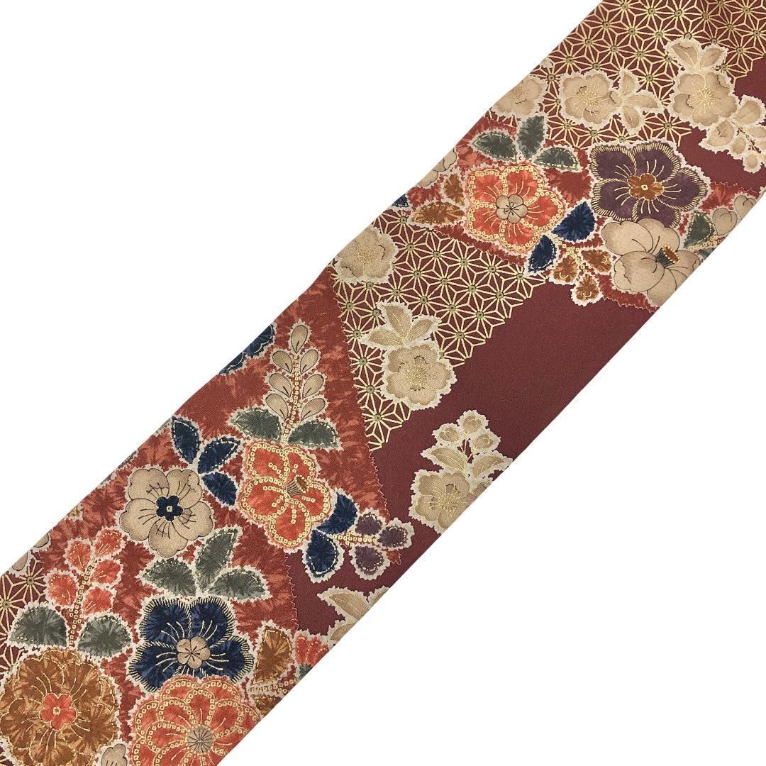 名古屋帯 辻が花 金彩 小豆茶色 縮緬 O-5630 - メルカリ